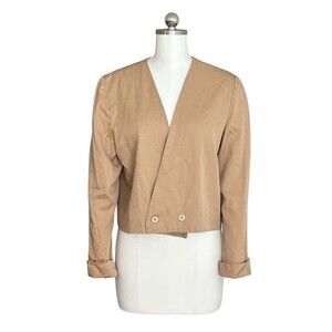 Doncaster Blazer Jacket Womens Size 12 Tan Cropped Wrap Front Long Sleeve